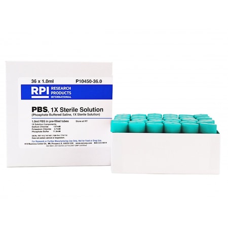 Rpi Phosphate Buffered Saline, 1X Solution, 1.0ml Pre-Filled Tubes, Sterile, 36 Tubes, 4.5ml Tube Size P10450-36.0